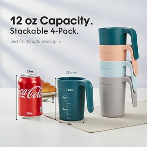 Set of 4 Unbreakable 12 oz <b>Reusable</b> Plastic Coffee <b>Mugs</b> with Handles Dishwasher Microwave Safe BPA Free Drinkware - Product Image 2