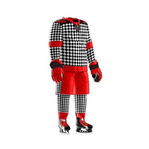 Uniforme de Hockey sobre Hielo Personalizado con Estampado de Corazón, Rojo y Blanco, Sublimado, Manga Larga, Cuello en V, Absorbe la Humedad, Ligero, Cintura Elástica, para Adultos - Product Image 4