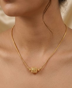 Divyoro Classic Gold Plated <b>Copper</b> Alloy Pendant Necklace with Lock Design Snake <b>Chain</b> Unisex Wedding Daily Wear Jewelry - Product Image 3