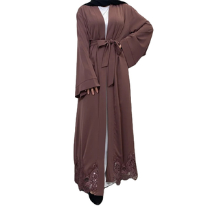 Conjunto de Vestido Abaya Musulmán Elegante y Modesto de Alta Calidad para Mujer, Abaya Abierta Bordada a Mano, Color Sólido Dibujado a Mano - Product Image 1
