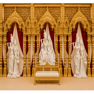 ตกแต่งเวทีงานแต่งงานแบบทามิลลัน โครงสร้าง 3 มิติสีทอง ตกแต่งเวทีงานแต่งงานสีทองหรูหรา พร้อมรูปปั้นราหะและคีรัญสีขาวทำจากไฟเบอร์ - Product Image 1