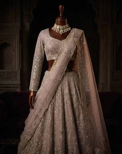 Ensemble Lengha Choli en tissu filet doux avec Dupatta, semi-couture, chemisier non cousu, séchage rapide, style vintage, longueur ras du sol, pour femme, mariage/fête/Diwali - Product Image 5