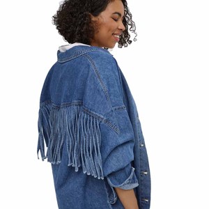 Camisa de Mezclilla para Mujer Twin City, Manga Corta, Color Sólido, Abotonada, Corte Regular Informal, Transpirable, Algodón Lavado con Piedras, Ecológica - Product Image 3
