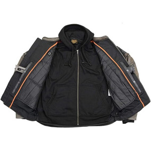 SAMROZ SPORTS Men's Distressed Brown Leather Jacket with Reflective Skulls - Product Image 2