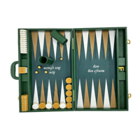 Jeu de backgammon de tournoi vert de 23 pouces, grand format, en bois et métal personnalisé, avec pions et dés