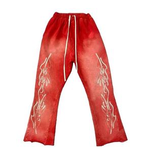 Red <b>Men's</b> Sweatpants With <b>White</b> Flame Print Elastic Waist Drawstring Casual Lightweight Polyester <b>Pants</b> Summer Style - Product Image 1