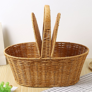 ตะกร้าปิกนิกพลาสติกสานมือขนาดใหญ่พร้อมฝาปิดสำหรับใช้งานกลางแจ้ง - Product Image 3