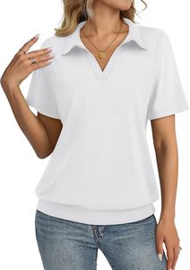 Polo de Punto de Manga Corta Negro para Mujer, Premium, Casual, Corte Regular, Color Sólido, Cuello en V, Camisetas Polo ODM - Product Image 2