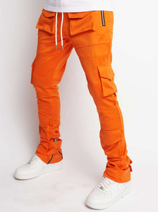 OEM Custom Logo <b>Slim</b> <b>Fit</b> Pocket Cargo Leather Pants Customized Men Zipper Elastic Waist <b>Jogger</b> Stacked Pant's - Product Image 2