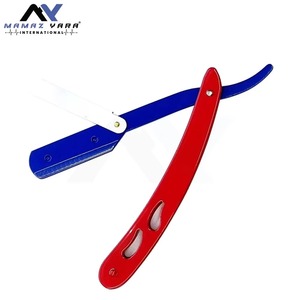 Navaja de Afeitar Profesional de Acero Inoxidable de Alta Calidad, Personalizada OEM, con Bloqueo Giratorio, de Una Sola Hoja, para Afeitar la Cara, en Rojo y Azul - Product Image 1