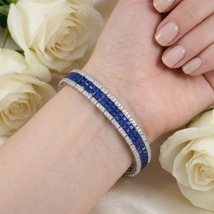 High Quality workmanship design 18K Solid Gold Natural Diamond Royal Blue sapphire princess cut Soft <b>Bracelet</b> for Party - Product Image 3