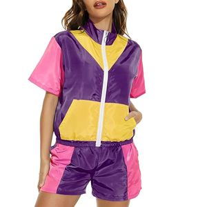 Women's <b>Y2K</b> Color Blocking <b>Tracksuit</b> Set Short Sleeve Zipper Jacket With Shorts Quick Dry Lightweight Summer Wear - Product Image 3