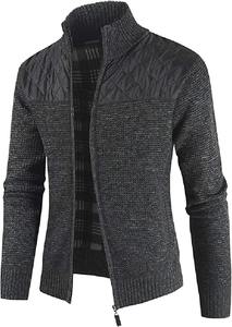 Cárdigan de punto para hombre, suéter grueso con cremallera completa, cuello redondo, jersey cálido, forro polar, abrigo de invierno, algodón/fibra de bambú, estampado de goma en relieve - Product Image 5