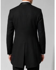 Costume de smoking noir en laine pour homme, simple boutonnage, revers cranté, style britannique, tenue de cérémonie pour mariage, soirée ou bal de promo - Product Image 4