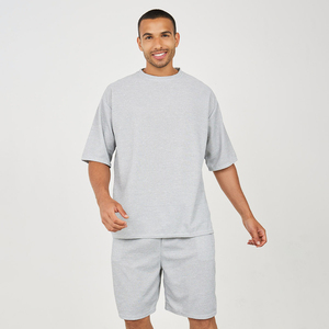 High Quality Two Piece <b>Set</b> Breathable Summer Men's Short Sleeve T-Shirt and Shorts Casual Polyester Cotton Sports Wear - Product Image 2