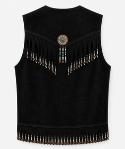 Gilet en daim noir pour homme, style western cowboy, à franges, dernier design, très tendance |   Fournisseur de vestes en cuir artisanales de qualité supérieure - Product Image 2
