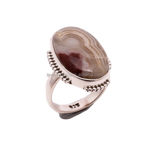 Bagues en agate naturelle du botswana, bijoux indiens en vrac, vente en gros, fabricant, exportateurs, argent sterling 925 fin - Product Image 1