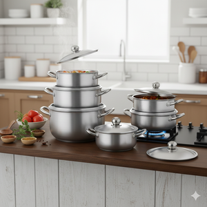 Juego de 5 Ollas de Aluminio de Alta Resistencia Anax Premium con Tapas a Juego y Perillas Ergonómicas Resistentes al Calor - Product Image 1