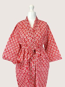 Bata Larga Estampada Floral para Mujer, Manga Corta, Cuello Mandarín, 100% Poliéster, Suave, Informal, para Verano, con Cierre de Cordón - Product Image 6