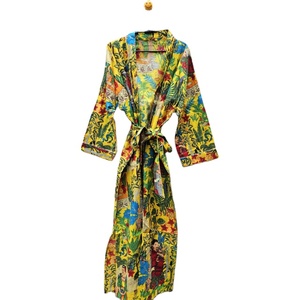Kimono de algodón hecho a mano para mujer, estampado único, ropa de dormir de verano, cintura elástica, bata de dama de honor, talla única - Product Image 1