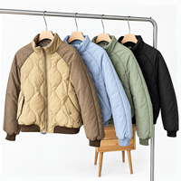 Blouson matelassé pour femme, col montant, fermeture éclair, blocs de couleur, manches raglan, manteau d'hiver chaud, design personnalisé