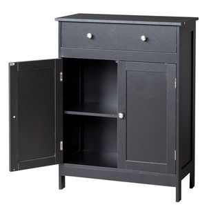 Single Drawer & Double Doors 60*30*80cm <b>Bathroom</b> <b>Vanity</b> Black Particleboard with Melamine Veneer - Product Image 1