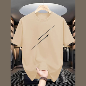 T-shirt à manches courtes noir pour homme avec imprimé avion, col rond, jersey décontracté, tricoté, respirant, coupe classique - Product Image 4