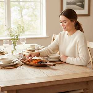 Plateau de service en bois d'acacia de style moderne, écologique et de qualité supérieure, multifonctionnel, pour sushis, thé et en-cas - Product Image 3