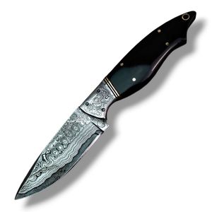 Couteaux de chasse personnalisés en acier damas cuivré, couteaux à lame fixe faits à la main pour l'extérieur avec finition décorative à motifs pour le camping - Product Image 1