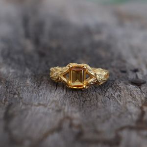 <b>Emerald</b> Cut Citrine <b>Ring</b> 925 Sterling <b>Silver</b> 14K Gold Plated Yellow Birthstone Minimalist Dainty Anniversary Gift - Product Image 3