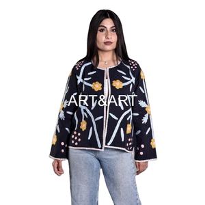 Veste matelassée courte bord à bord unisexe en coton, respirante et écologique, brodée Suzani Automne - Product Image 1