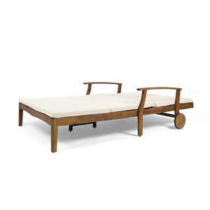 Tumbona Doble de Madera de Teca de Lujo para Exteriores, con Cojín y Respaldo Ajustable, Muebles de Jardín para el Patio o la Piscina - Product Image 2