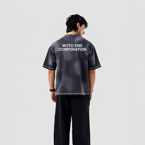 Camiseta de Manga Corta Oversize Moto End Corporation para Hombre, Estilo Urbano, Cuello Redondo, Algodón Jersey, Transpirable, Diseño con Hombros Caídos - Product Image 4
