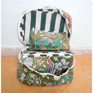 Quilted 100 % Pure Cotton Makeup Bag Large Travel Toiletry Pouch With Zipper Closure Multifunctional Vanity <b>Case</b> Fashion Style - Product Image 3