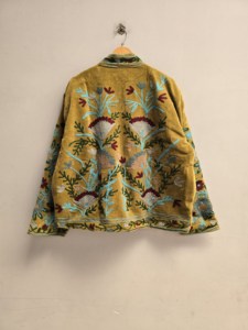 Antique <b>Mustard</b> Velvet Suzani Jacket for <b>Women</b> Hand Embroidered Wildflower Garden Bohemian Ethnic <b>Coat</b> Wholesale Fashion Export - Product Image 2