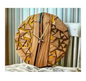 Horloge murale de luxe en résine époxy marbre bleu, chiffres romains, plateau en bois naturel, ronde, silencieuse, à suspendre, pour décoration murale de la maison - Product Image 1