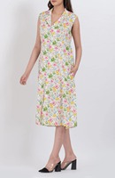 Robe mini plissée sans manches en coton floral lavable et écologique, col en V, légère et confortable pour l'été
