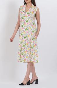 เดรสสั้นผ้าฝ้ายลายดอกคุณภาพพรีเมียม เป็นมิตรกับสิ่งแวดล้อม ซักได้ คอวี แขนกุด จับจีบ น้ำหนักเบา สวมใส่สบาย เหมาะสำหรับฤดูร้อน - Product Image 5