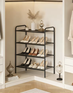 Étagère à chaussures métallique 4 niveaux de qualité supérieure OEM/ODM du Vietnam – Organisateur de chaussures robuste et mince pour entrée et maison - Product Image 1