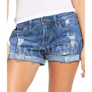 Shorts de Mezclilla Lavada Transpirables de Pierna Recta Alta, Estilo Casual Vintage de Verano para Mujer, Hechos en Fábrica, Alta Calidad, Venta al Por Mayor - Product Image 2
