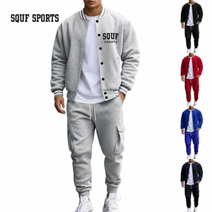 Conjunto Deportivo Squf para Hombre, Chaqueta de Béisbol y Pantalones de Felpa, Traje Atlético Ligero con Cuello Alto, Secado Rápido, Corte Regular, para Entrenamiento en Gimnasio - Product Image 1