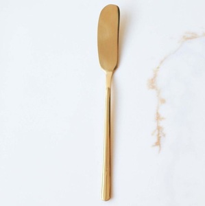 Cuchillo para Mantequilla de Acero Inoxidable 304, Espátula para Mantequilla Engrosada con Mango Largo, Cuchillo para Mermelada Estilo Coreano, Cuchillo Dorado para Untar Queso Crema - Product Image 1
