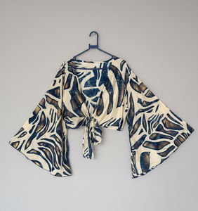 Top Corto de Verano con Estampado Floral Bohemio, Tejido Transpirable, con Mangas Campana y Lazos, para Fiestas - Product Image 6