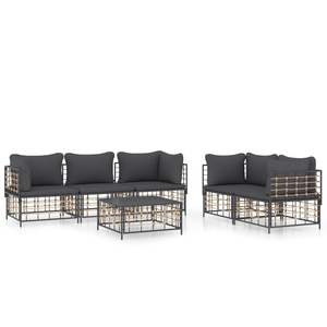 Anthracite Poly Rattan <b>6</b>-<b>Piece</b> <b>Patio</b> Lounge <b>Set</b> with Cushions Garden <b>Sets</b> - Product Image 2