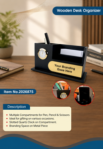 Organizador de Escritorio Ejecutivo de Madera Hecho a Mano de Lujo, Reloj, Portaplumas, Porta Tarjetas de Visita, Porta Notas, Personalizado, Premium, para Oficina - Product Image 2