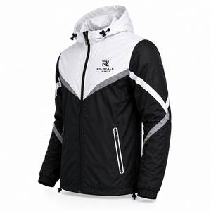 Veste de sport coupe-vent pour homme, col montant, broderie, blocs de couleur, boutons recouverts, noir, blanc, gris, vêtements d'extérieur pour l'hiver - Product Image 3
