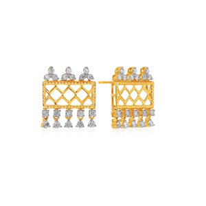 14K Yellow <b>Gold</b> Diamond Lattice Drop <b>Earrings</b> Round Brilliant Cut Lab Grown Diamonds Geometric <b>Dangle</b> Party Bridal Jewelry Women - Product Image 2