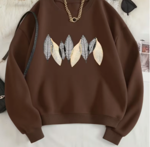Sudadera Oversize de Algodón con Cuello Redondo y Bordado de Hojas para Mujer Hardihood International, Manga Larga, Tejido de Punto - Product Image 4