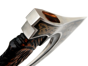 Cuchillo para Pizza Vikingo OEM, Diseño de Hacha, de Lujo para Cocina, Hoja de Acero Inoxidable Grabada en Dorado, Mango de Madera de Fresno Tallado a Mano, el Mejor Regalo - Product Image 3