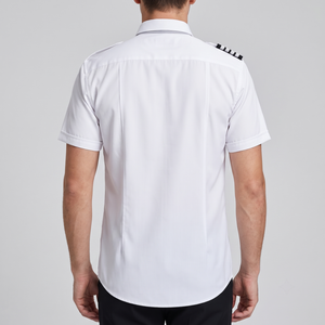Chemise d'uniforme de pilote à manches courtes pour homme - Épaulettes blanches, tenue de travail professionnelle pour officier de sécurité aérienne - Product Image 1